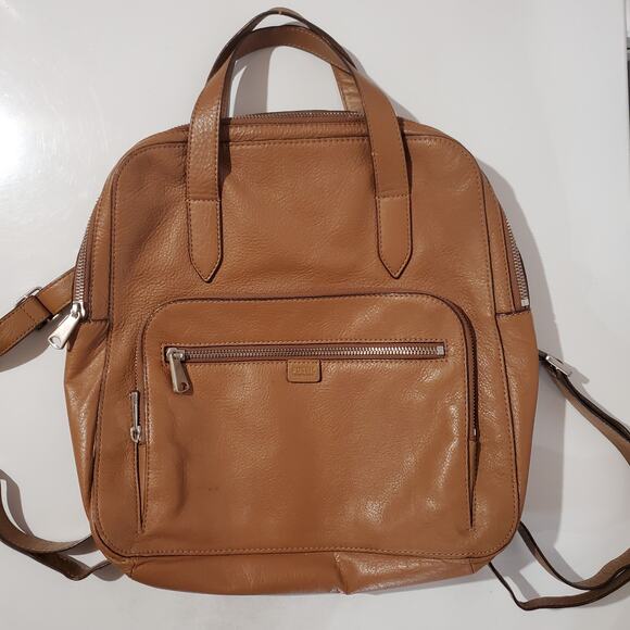 Fossil Riley Pebbled Leather Backpack Purse Medium Camel Tan Double Strap Bag - Picture 5 of 16